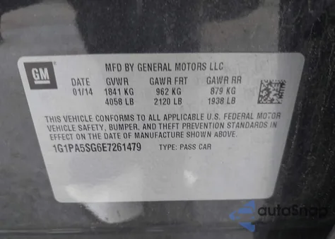 2014 Chevrolet Cruze Ls Auto from USA, damaged, VIN 1G1PA5SG6E7261479